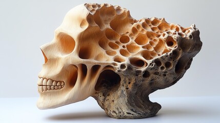 Wooden Skull Sculpture with Organic Texture Generative AI