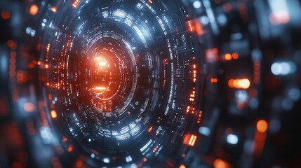 Obraz premium Futuristic Tunnel with Glowing Data Streams Generative AI