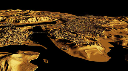 Technical aerial visual, 3D LiDAR GIS aerial map satellite scan model isolated, showing Asmara, Eritrea . Elevation, topography, render