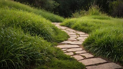 Obraz premium Yeti Studio cutout winding path, green grass