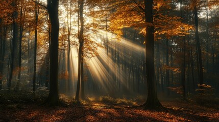Fototapeta premium Bright rays illuminating a forest
