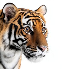 Obraz premium A majestic tiger portrait showcasing its striking stripes and captivating eyes, symbolizing strength and beauty in nature.