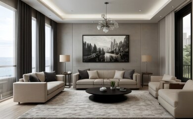Fototapeta premium Modern luxury living room interior design