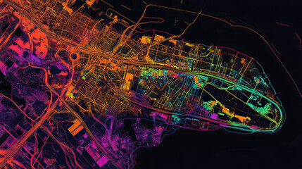 Technical aerial visual, 3D LiDAR GIS aerial map satellite scan model isolated, showing Asuncin, Paraguay . Elevation, topography, render