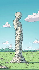 Obraz premium A Stone Giant Crumbles Under a Clear Sky, a Silent Witness to Time's Unrelenting Grip.