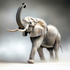Obraz premium Majestic elephant walking gracefully in a misty environment, showcasing its unique features and powerful presence.