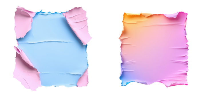 Set of Colorful torn paper textures with soft edges isolate on transparent background, cutout, png