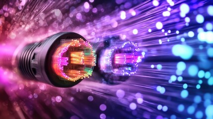 colored electric cables and led. optical fiber, intense colors, background for technology