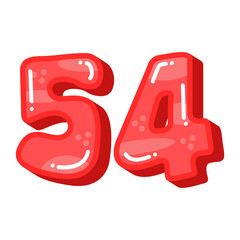 Cute number 54 symbol, red color number fifty four vector illustration
