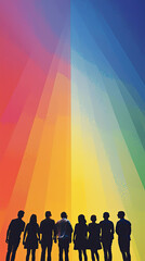 A Group of Silhouettes Stand Back-to-Back, Gazing Towards a Vibrant, Multicolored Future.
