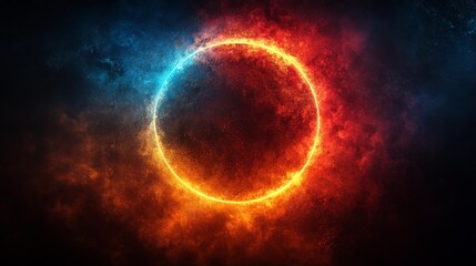 Obraz premium Fiery Ring of Light Surrounded by Blue and Red Nebula Generative AI