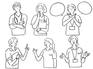 医療、看護師系のお仕事セットA、線画