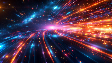 Fototapeta premium Abstract high speed light trails on dark background. Futuristic template for banner, presentations, flyers, posters.