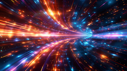 Fototapeta premium Abstract high speed light trails on dark background. Futuristic template for banner, presentations, flyers, posters.