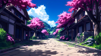 Fototapeta premium Marketplace Landscape Anime Style