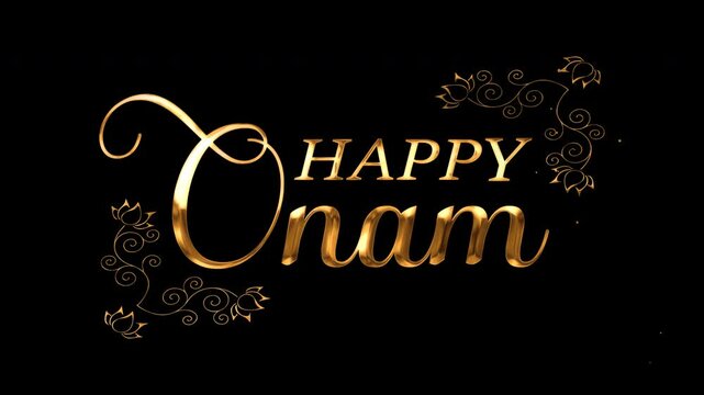 Happy onam typography golden text Ideal for appreciation notes, social media posts, and invitations.	