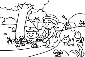 Picking mushroom at the garden.