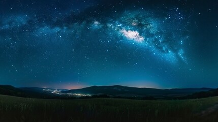 Fototapeta premium Panorama blue night sky milky way and star on dark background
