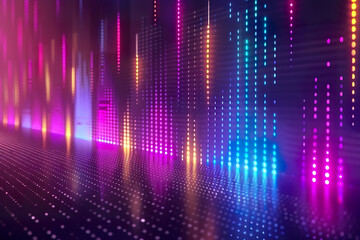 Obraz premium A colorful cityscape with neon lights and buildings,