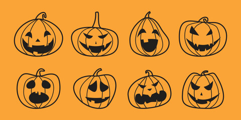 Set of cute halloween pumpkin character