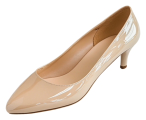 Elegant beige high heel shoe with a glossy finish ideal for events isolated on transparent background