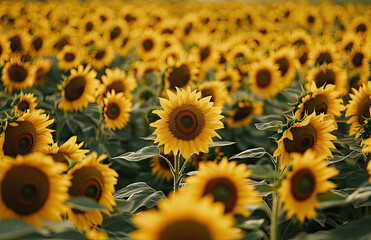 Fototapeta premium Sunflowers in the field. Created with Ai