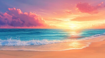 Obraz premium Breathtaking Sunset Seascape with Vibrant Skies and Peaceful Waves