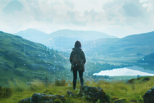 Mental Health. serene landscape with digital overlays of calming patterns and AI-generated elements, AI use in creating environments conducive to mental wellness


 - Powered by Adobe
