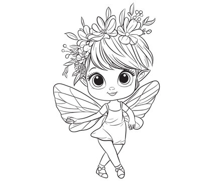 recommend clip art: Coloring page of a cute fairy silhouette line art vector 