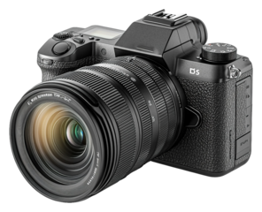 New professional camera with wide lens on display for photographers isolated on transparent background