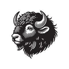 Obraz premium Bison Head Vector Art – Elegant Bison Black and White Clipart 