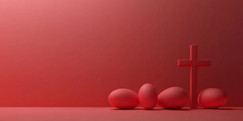 Minimalist Easter background with cross. Abstract Christian 3D symbols