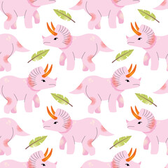 Dinosaur vector clipart seamless pattern. Children's collection with cute dinosaurs and various elements. Dino baby. Colorful cute illustration isolated on background