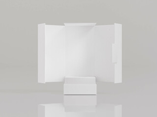 open cabinet box mockup, empty cabinet container, flip open luxury jewelry box, white box elegant storage, white gift box concept image, rigid paper box product design showcase isolate on background