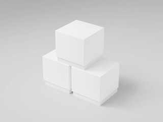 white short box mockup, square cube storage packaging container mockup, set of three luxury blank box packaging mockup, close sleeve gift box mockup, product design presentation mockup image 