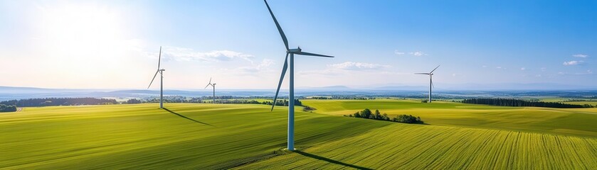 Obraz premium Sustainable farm powered by wind turbines, symbolizing green bond investments in agriculture and renewable energy