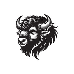 Fototapeta premium Bison Head Logo Clipart - bison Face Vector Illustration in black and white 