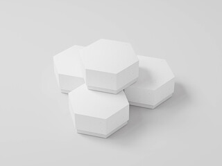 Set of hexagon gift box, blank hexagon container mockup display on white background, close lid hexagon shape storage box mockup, empty labeled hexagon packaging design mockup, product design image
