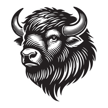 Bison Head Logo Clipart - bison Face Vector Illustration in black and white
