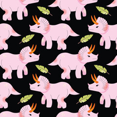 Dinosaur vector clipart seamless pattern. Children's collection with cute dinosaurs and various elements. Dino baby. Colorful cute illustration isolated on background