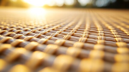 Fototapeta premium Close-up of a woven wicker basket surface with natural brown and beige tones