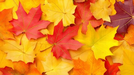 Fototapeta premium Detailed look at a pile of autumn leaves with varying colors and shapes, scattered randomly
