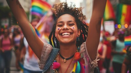 Transgender person joyfully participating in a Pride march