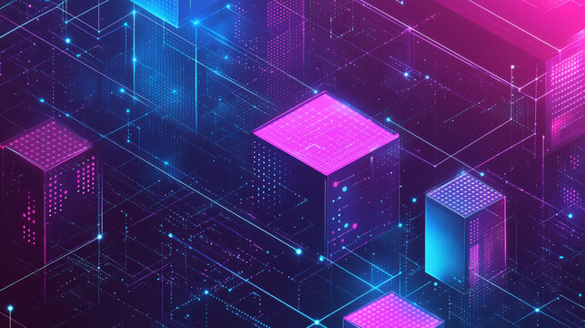 Futuristic abstract background with colorful glowing lines forming shapes created, Digital binary code matrix background - 3D rendering of a scientific technology data binary code network