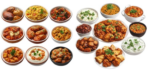 Halloween Boho food decor dishes, Day of Dead various colors and textures, perfect for culinary inspiration and food photography. Isolate on white background set