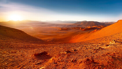 Fototapeta premium Sunrise in the mountains on Mars 