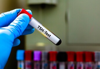 Blood sample tube for TSH test analysis. © kitsawet