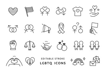 LGBTQにまつわるアイコンセット（モノクロ）