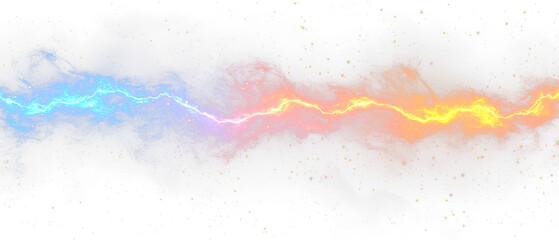 Row of abstract digital art of blue and red lightning streaks isolate on transparent background, png, cutout