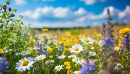 Obraz premium Flower meadow landscape photo wallpaper